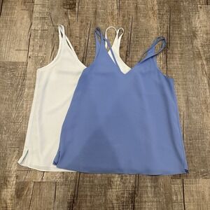 TopShop Lot of 2 Strappy Tank Top V Neck Sleeveless Blue Womens Size 2‎ US